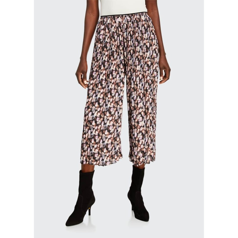 Vince Women Pants Black Brown Floral Pleated Culotte Hi Rise Wide Leg Boho Small